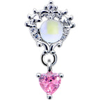 20G 7mm Pink CZ Gem Heart Mystique Dangle L Shape Nose Ring