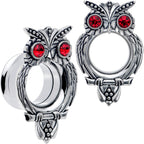 Red CZ Gem Wise Owl Screw Fit Tunnel Plug Set Available Sizes 6mm to 16mm
