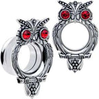 Red CZ Gem Wise Owl Screw Fit Tunnel Plug Set Available Sizes 6mm to 16mm