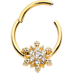 16G 3/8 Clear CZ Gem Gold Tone Glam Snowflake Hinged Segment Ring