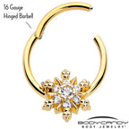 16G 3/8 Clear CZ Gem Gold Tone Glam Snowflake Hinged Segment Ring