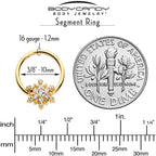 16G 3/8 Clear CZ Gem Gold Tone Glam Snowflake Hinged Segment Ring