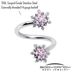Pink CZ Gem Glam Snowflake Spiral Twister Belly Ring