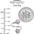 Pink CZ Gem Glam Snowflake Spiral Twister Belly Ring