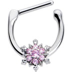 16G 5/16 Pink CZ Gem Glam Snowflake Cartilage Clicker