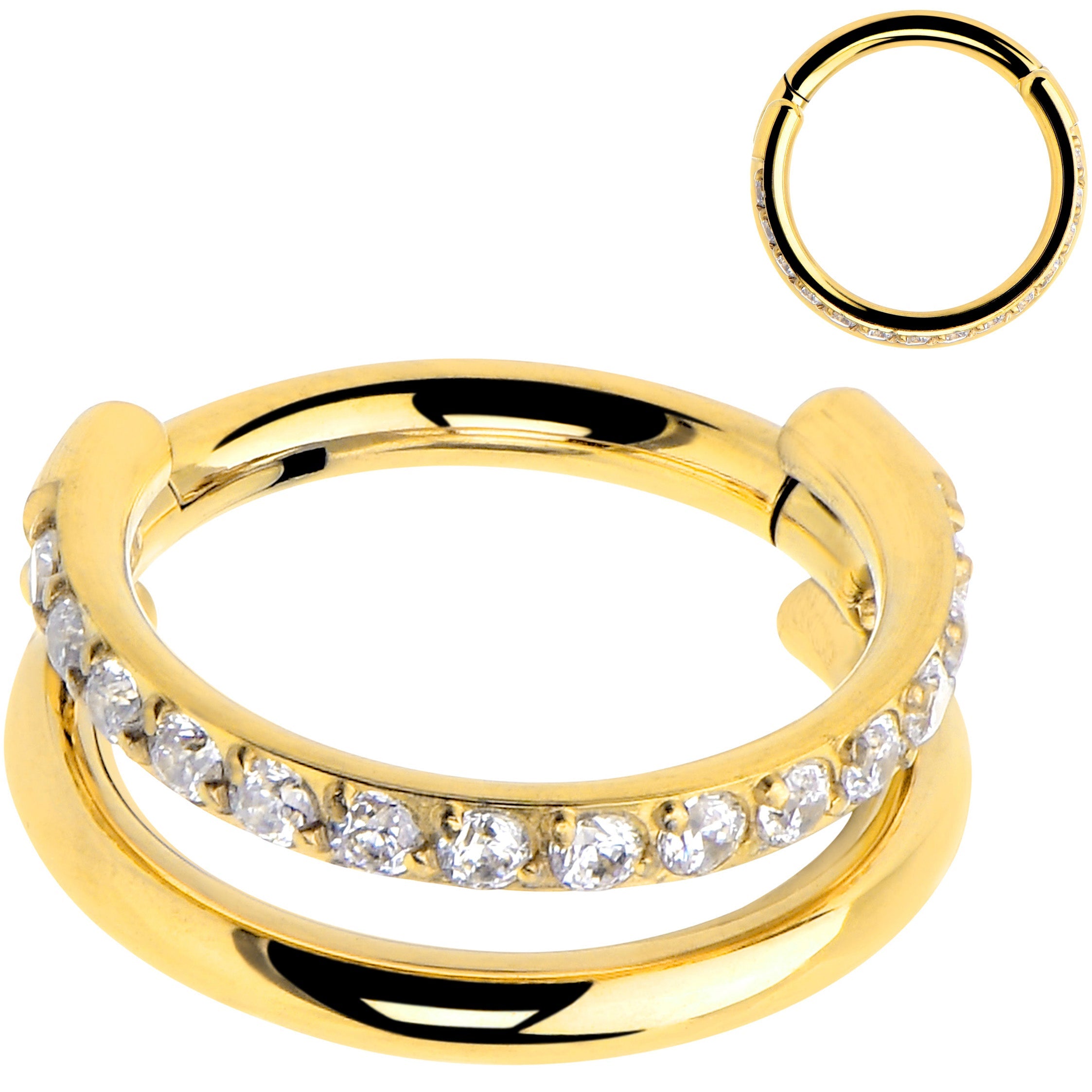 Titanium Double Hoop Hinged Segment Ring Micro Gem -16G 5/16