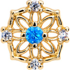 16G 5/16 Blue CZ Gem Gold Tone Flower Ring Labret Monroe Tragus