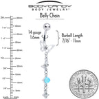Clear CZ Gem Double Butterfly Faux Pearl Dangle Belly Chain Belly Ring