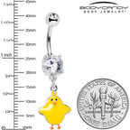 Clear Gem Sweet Yellow Baby Chick Dangle Belly Ring