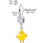 Clear Gem Sweet Yellow Baby Chick Dangle Belly Ring