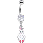 Clear Gem Bunny White Rabbit Dangle Belly Ring