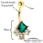 Green Clear CZ Gem Gold Tone Rhombus Riot Belly Ring