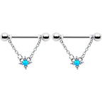 14G 9/16 Blue Synthetic Opal Rhombus Star Dangle Nipple Ring Set