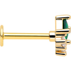 16G 5/16 Green CZ Gem Gold Tone Rhombus Riot Flatback Stud