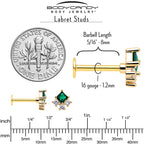 16G 5/16 Green CZ Gem Gold Tone Rhombus Riot Flatback Stud