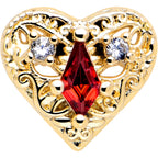 20G 7mm Red CZ Gem Gold Tone Heart Queen L Shape Nose Ring