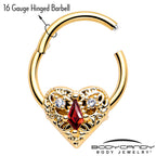 16G 3/8 Red CZ Gem Gold Tone Heart Queen Hinged Segment Ring