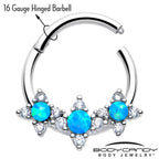 16G 3/8 Blue Synthetic Opal Rhombus Stars Hinged Segment Ring