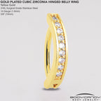 Clear CZ Gem Gold Tone Paved Row Perfection Hinged Hoop Belly Ring