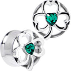 Green Gem Heart Shamrock St Patricks Tunnel Plug Set Sizes 10mm to 16mm