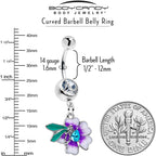 Blue Gem Faerie Flower Purple Dangle Belly Ring