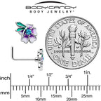 20G 7mm Blue Gem Faerie Flower Purple L Shape Nose Ring