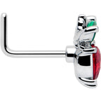20G 7mm Red Green Gem Strawberry Heart L Shape Nose Ring