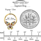 16G 3/8 Clear Gem Gold Tone Color Block Butterfly Hinged Segment Ring