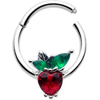 16G 3/8 Red Green Gem Strawberry Heart Hinged Segment Ring