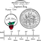 16G 3/8 Red Green Gem Strawberry Heart Hinged Segment Ring