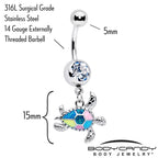 Clear Gem Glitter Turtle Dangle Belly Ring