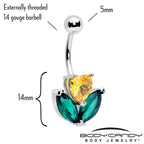 Green Yellow CZ Gem Love Flower Belly Ring