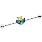 14G Yellow Green CZ Gem Love Flower Industrial Barbell 38mm