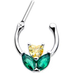 16G 5/16 Yellow Green CZ Gem Love Flower Cartilage Clicker