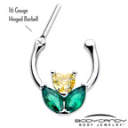 16G 5/16 Yellow Green CZ Gem Love Flower Cartilage Clicker