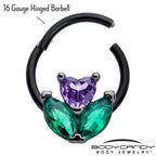 16G 3/8 Purple Green CZ Gem Black Love Flower Hinged Segment Ring