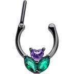 16G 5/16 Purple Green CZ Gem Black Love Flower Cartilage Clicker
