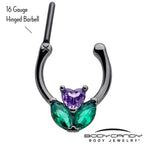 16G 5/16 Purple Green CZ Gem Black Love Flower Cartilage Clicker