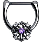 16G 5/16 Purple Clear CZ Gem Black Flower Ring Cartilage Clicker