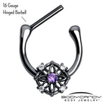 16G 5/16 Purple Clear CZ Gem Black Flower Ring Cartilage Clicker