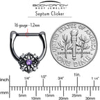 16G 5/16 Purple Clear CZ Gem Black Flower Ring Cartilage Clicker