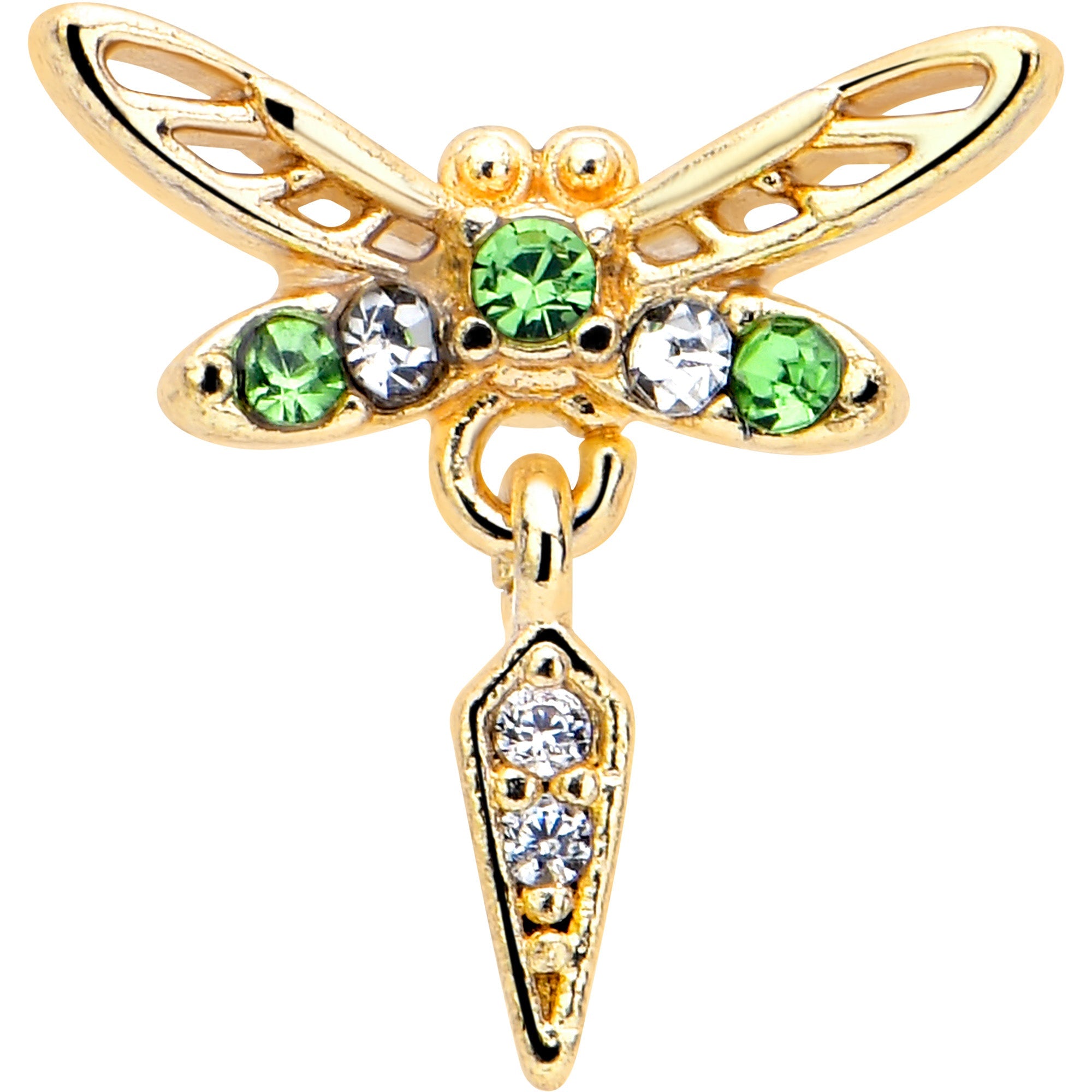 16G 1/4 Green Gem Gold Tone Swank Dragonfly Dangle Cartilage Earring