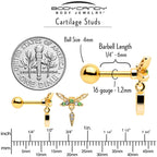 16G 1/4 Green Gem Gold Tone Swank Dragonfly Dangle Cartilage Earring