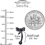 16G 5/16 Purple CZ Gem Black Night Dragonfly Curved Eyebrow Ring