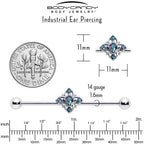 14G Vitrail CZ Gem Beauty Cross Industrial Barbell 38mm