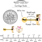 16G 1/4 Pink CZ Gem Gold Tone Love Flower Cartilage Tragus Earring