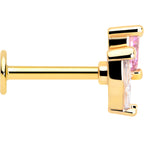 16G 5/16 Pink CZ Gem Gold Tone Love Flower Labret Monroe Tragus