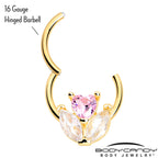 16G 3/8 Pink CZ Gem Gold Tone Love Flower Hinged Segment Ring