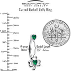Green Gem Heart Shamrock St Patricks Day Double Mount Belly Ring