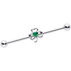 14G Green Gem Heart Shamrock St Patricks Day Industrial Barbell 38mm